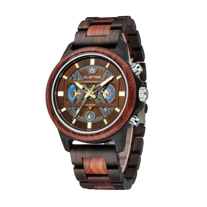 Muški drveni ručni satovi Višenamjenski muški sat Ležerni sportski kvarcni svijetli drveni remen s kronografom Relogio Masculino Poklon muškarcima