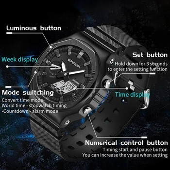 Оригинални SANDA луксозни мъжки кварцови часовници Водоустойчив спортен часовник Електронен цифров ръчен часовник за мъже Подаръци Reloj Hombre