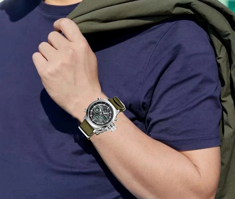 OHSEN meeste kvartskellad sõjaväe spordikellad digitaalsed armee rohelised lõuendirihmad veekindlad käekellad kahe tööajaga meeste kella käekell