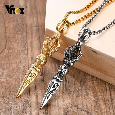 Vnox Men Rock Punk Tibetan Buddhist Colier de protecție, oțel inoxidabil Vajra Dagger Patron Saint Amulet Rugăciune Guler Bijuterii