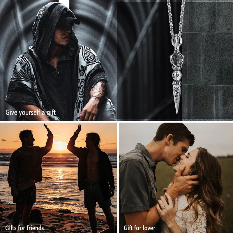 Vnox meeste rock-punk Tiibeti budistliku kaitse kaelakeed, roostevabast terasest vadžra pistoda kaitsepüha amuleti palvekrae ehted
