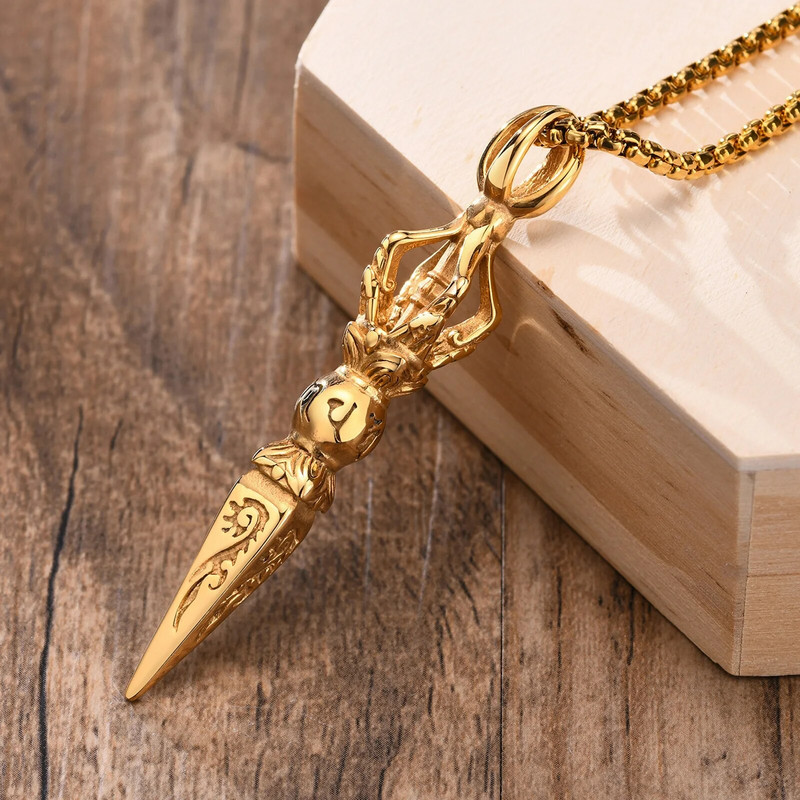 Vnox meeste rock-punk Tiibeti budistliku kaitse kaelakeed, roostevabast terasest vadžra pistoda kaitsepüha amuleti palvekrae ehted