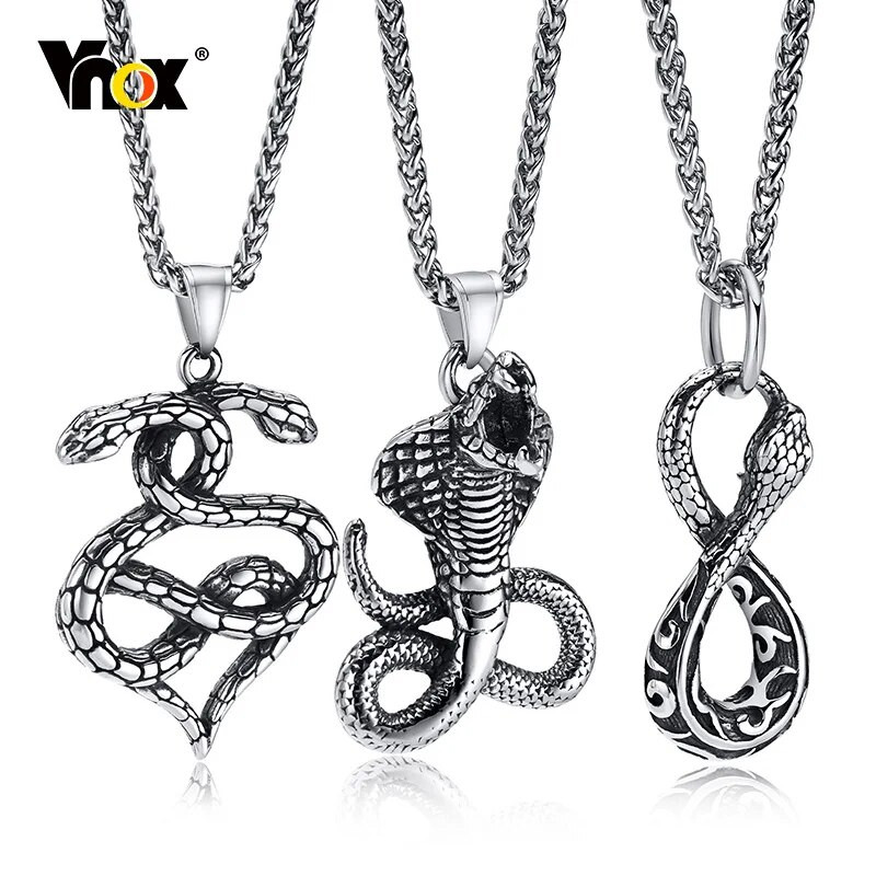 Vnox Rock Gothic Ανδρικά κολιέ με φίδια με ζώα, κοσμήματα πανκ Vintage από ανοξείδωτο ατσάλι Statement Cocktail Party
