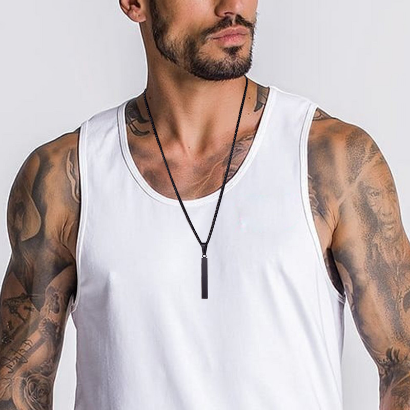 Vnox stilingas stačiakampis baras vyriškas pakabukas karoliai, klasikinis nerūdijančio plieno dėžutės grandinės kaklo apykaklė, skirta vyriškų papuošalų dovanoms