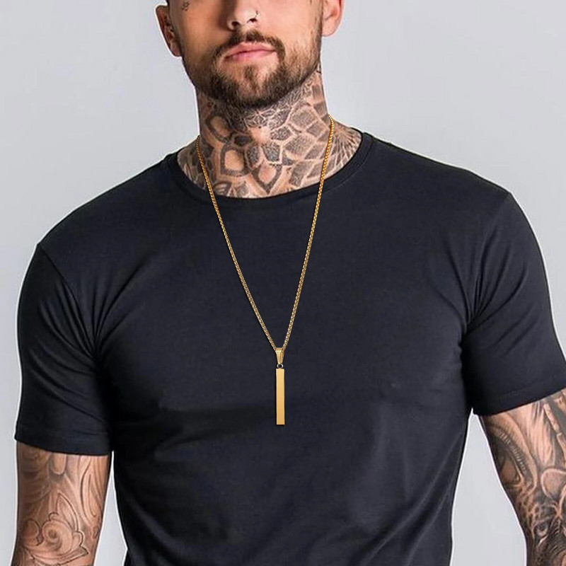 Vnox stilingas stačiakampis baras vyriškas pakabukas karoliai, klasikinis nerūdijančio plieno dėžutės grandinės kaklo apykaklė, skirta vyriškų papuošalų dovanoms