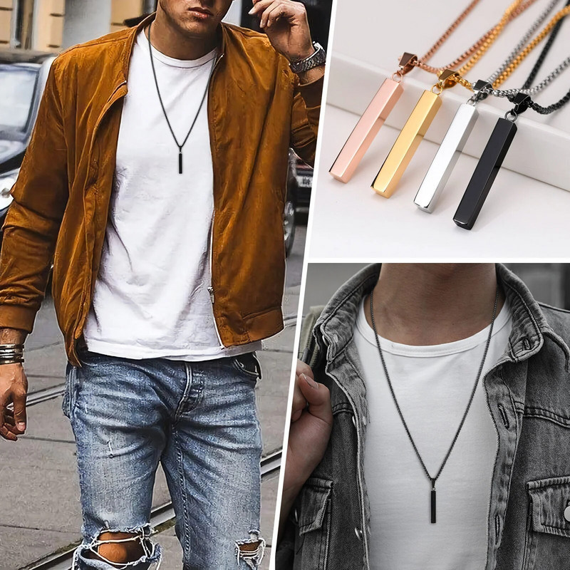 Vnox stilingas stačiakampis baras vyriškas pakabukas karoliai, klasikinis nerūdijančio plieno dėžutės grandinės kaklo apykaklė, skirta vyriškų papuošalų dovanoms