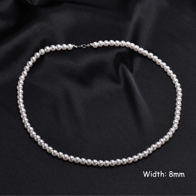 Minimalistiniai nerūdijančio plieno geometriniai rombo karoliai vyrams, sukrauti 8 mm imituotų perlų karoliukų grandinės apykaklė