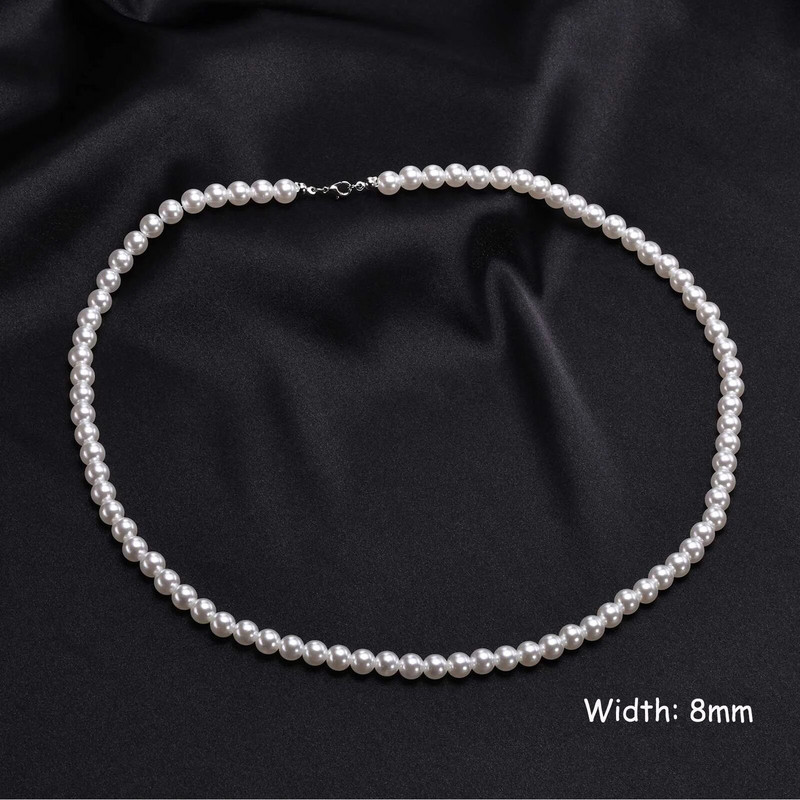 Minimalistiniai nerūdijančio plieno geometriniai rombo karoliai vyrams, sukrauti 8 mm imituotų perlų karoliukų grandinės apykaklė