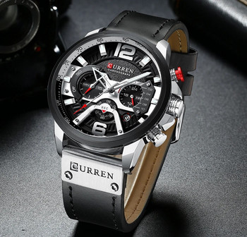 CURREN Ежедневен спортен часовник Син часовник за мъже Луксозен военен кожен ръчен часовник Мъжки часовник Моден хронограф Relogio Masculino