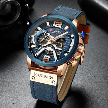 CURREN Ежедневен спортен часовник Син часовник за мъже Луксозен военен кожен ръчен часовник Мъжки часовник Моден хронограф Relogio Masculino