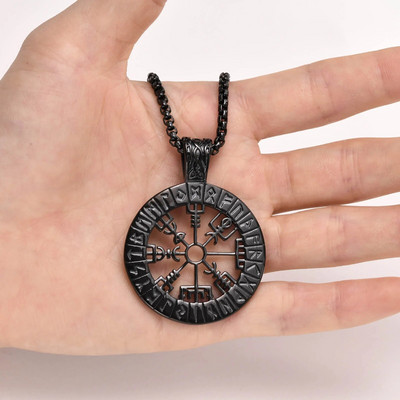 Šiaurės runų karoliai, vyrų karoliai, vikingų kompaso pakabukas, skandinaviškas kompasas, nerūdijančio plieno Šiaurės vikingų papuošalai