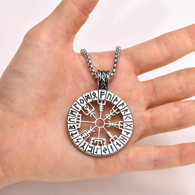 Šiaurės runų karoliai, vyrų karoliai, vikingų kompaso pakabukas, skandinaviškas kompasas, nerūdijančio plieno Šiaurės vikingų papuošalai