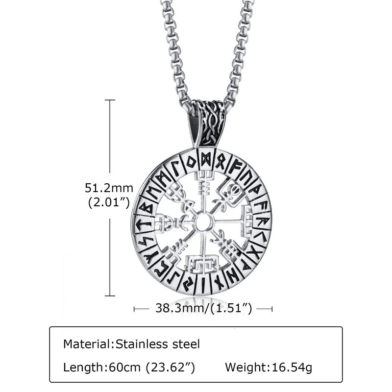 Šiaurės runų karoliai, vyrų karoliai, vikingų kompaso pakabukas, skandinaviškas kompasas, nerūdijančio plieno Šiaurės vikingų papuošalai