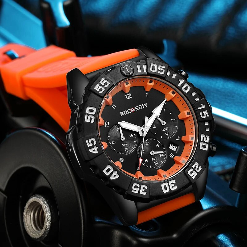 AOCASDIY prabangus prekės ženklo sportinis kvarcinis laikrodis, silikoninis dirželis su dideliu ciferblatu karinis laikrodis, daugiafunkcis, vandeniui atsparus vyriškas laikrodis