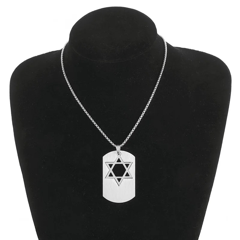 Неръждаема стомана, издълбана Звездата на Давид, висулка с кучешки етикет за мъже, проста личностна огърлица, християнски амулет, бижута, подарък