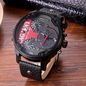 Meeste Luksuskell Lahe suure korpusega kvartskell meestele 2 ajavööndiga meeste käekellad Nahast vabaaja sõjaline Reloj Hombre meeskell