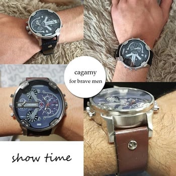 Ανδρικό ρολόι πολυτελείας Cool Big Case Quartz Ρολόι για άνδρες 2 Time Zones Ανδρικά ρολόγια Δερμάτινα Casual Military Reloj Hombre Ανδρικό ρολόι