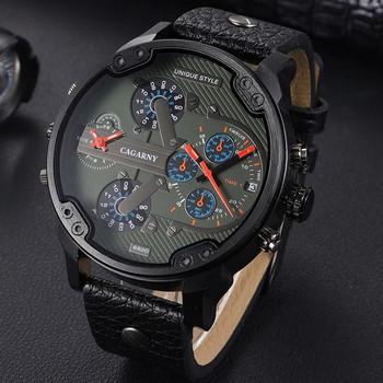 Ανδρικό ρολόι πολυτελείας Cool Big Case Quartz Ρολόι για άνδρες 2 Time Zones Ανδρικά ρολόγια Δερμάτινα Casual Military Reloj Hombre Ανδρικό ρολόι