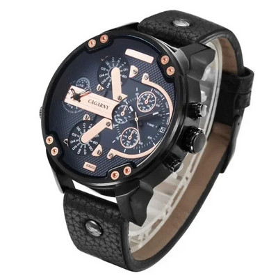 Meeste Luksuskell Lahe suure korpusega kvartskell meestele 2 ajavööndiga meeste käekellad Nahast vabaaja sõjaline Reloj Hombre meeskell