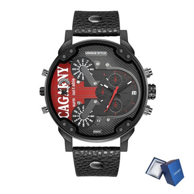 Meeste Luksuskell Lahe suure korpusega kvartskell meestele 2 ajavööndiga meeste käekellad Nahast vabaaja sõjaline Reloj Hombre meeskell