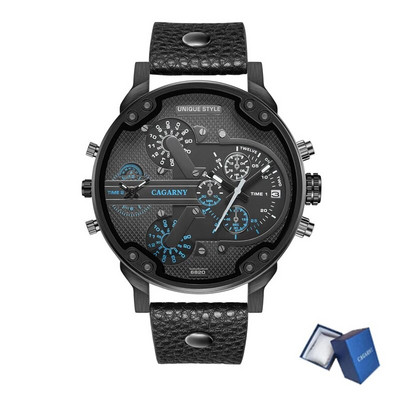 Meeste Luksuskell Lahe suure korpusega kvartskell meestele 2 ajavööndiga meeste käekellad Nahast vabaaja sõjaline Reloj Hombre meeskell