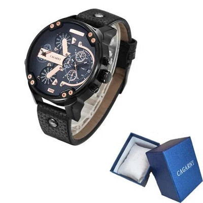 Meeste Luksuskell Lahe suure korpusega kvartskell meestele 2 ajavööndiga meeste käekellad Nahast vabaaja sõjaline Reloj Hombre meeskell