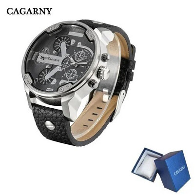 Meeste Luksuskell Lahe suure korpusega kvartskell meestele 2 ajavööndiga meeste käekellad Nahast vabaaja sõjaline Reloj Hombre meeskell