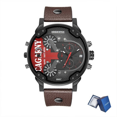 Meeste Luksuskell Lahe suure korpusega kvartskell meestele 2 ajavööndiga meeste käekellad Nahast vabaaja sõjaline Reloj Hombre meeskell