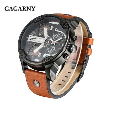 Meeste Luksuskell Lahe suure korpusega kvartskell meestele 2 ajavööndiga meeste käekellad Nahast vabaaja sõjaline Reloj Hombre meeskell