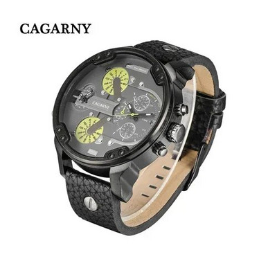 Meeste Luksuskell Lahe suure korpusega kvartskell meestele 2 ajavööndiga meeste käekellad Nahast vabaaja sõjaline Reloj Hombre meeskell