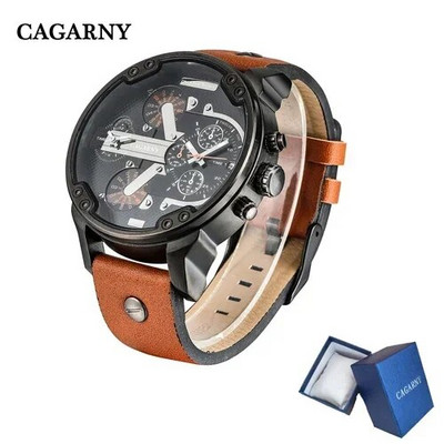 Meeste Luksuskell Lahe suure korpusega kvartskell meestele 2 ajavööndiga meeste käekellad Nahast vabaaja sõjaline Reloj Hombre meeskell