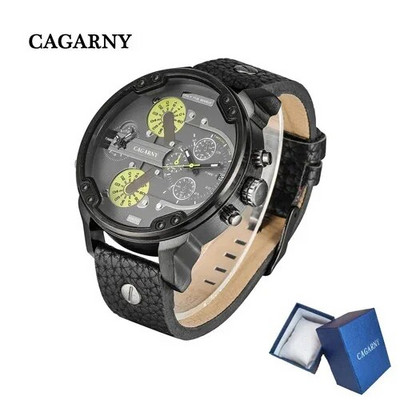 Meeste Luksuskell Lahe suure korpusega kvartskell meestele 2 ajavööndiga meeste käekellad Nahast vabaaja sõjaline Reloj Hombre meeskell