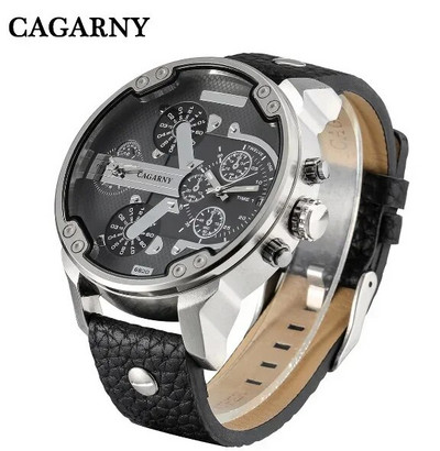 Meeste Luksuskell Lahe suure korpusega kvartskell meestele 2 ajavööndiga meeste käekellad Nahast vabaaja sõjaline Reloj Hombre meeskell