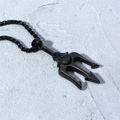 Stilingi vyriški „Neptūno trišakio“ karoliai, šaunūs nerūdijančio plieno „Sea King Trident“ pakabukai kalėdinės dovanos papuošalai