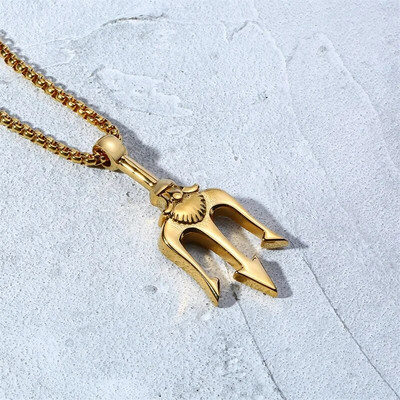 Stilingi vyriški „Neptūno trišakio“ karoliai, šaunūs nerūdijančio plieno „Sea King Trident“ pakabukai kalėdinės dovanos papuošalai