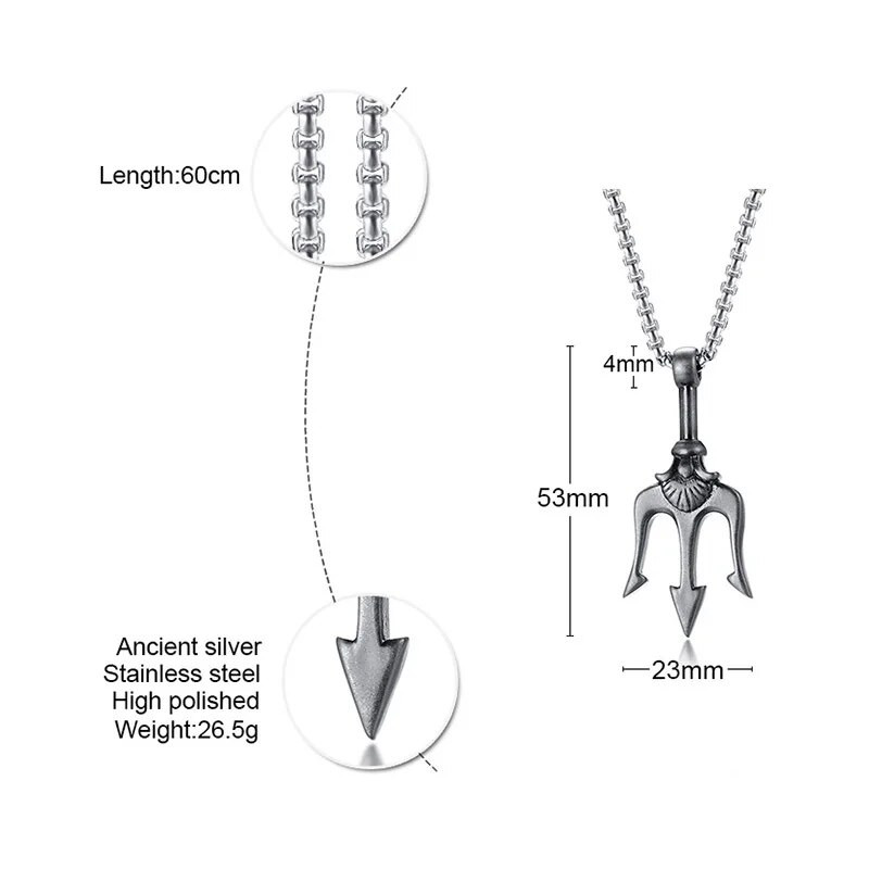 Stilingi vyriški „Neptūno trišakio“ karoliai, šaunūs nerūdijančio plieno „Sea King Trident“ pakabukai kalėdinės dovanos papuošalai