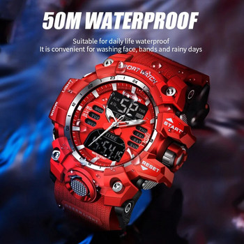 LIGE Червен часовник Топ луксозни часовници Мъжки часовник с двоен дисплей 50M Водоустойчив мъжки спортен ръчен часовник Военен армейски часовник Мъжки хронометър