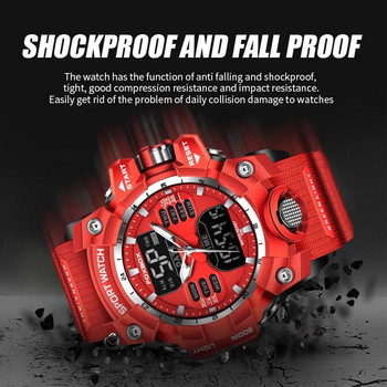 LIGE Червен часовник Топ луксозни часовници Мъжки часовник с двоен дисплей 50M Водоустойчив мъжки спортен ръчен часовник Военен армейски часовник Мъжки хронометър