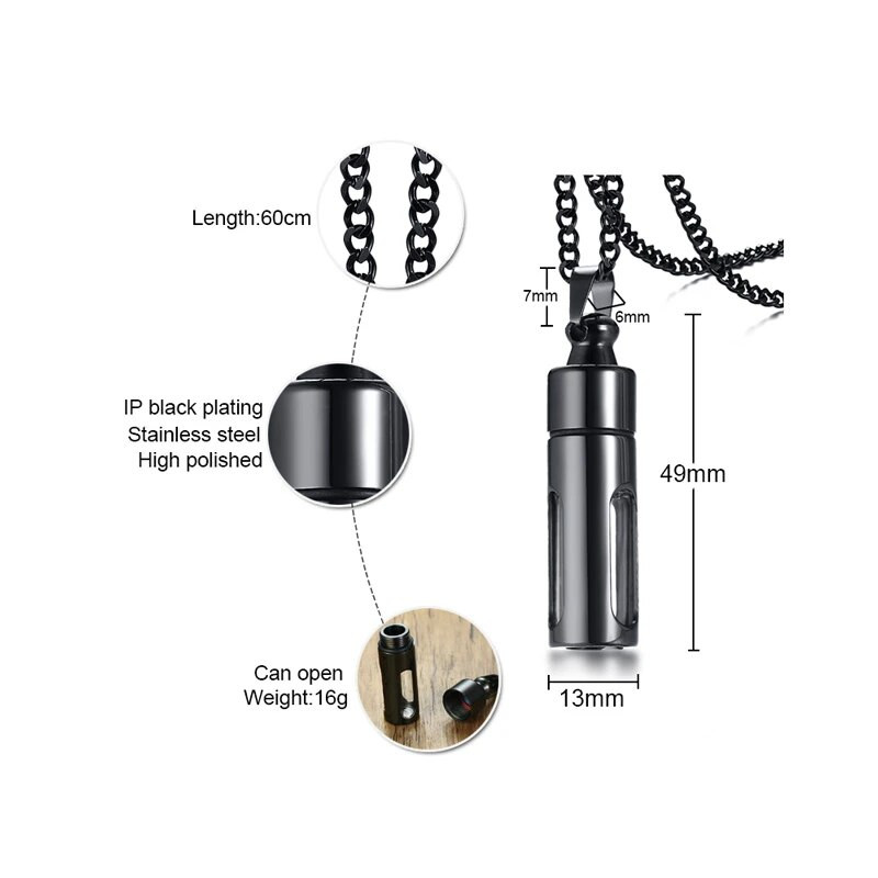 „Vnox“ tuščiavidurio vamzdelio pakabukas vyrams, moterims, nerūdijančio plieno, kremavimo atminimo urnos karoliai, memorialiniai papuošalai