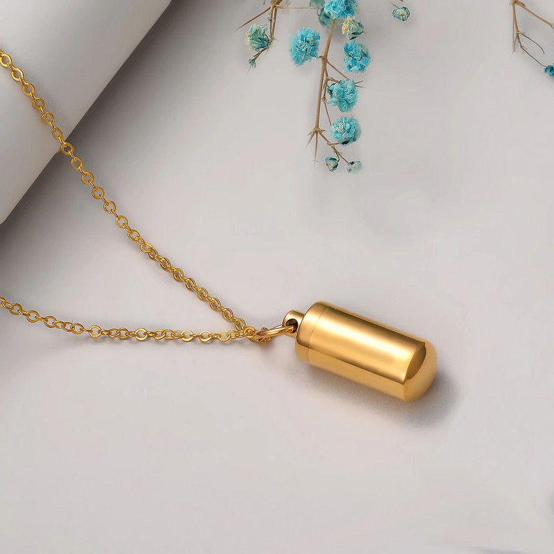 Auksinis, juodas pistoletas, 3 spalvų nerūdijančio plieno cilindro atminimo papuošalai pelenų karoliai, urnos pakabukas