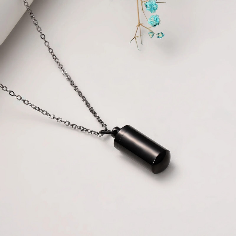 Auksinis, juodas pistoletas, 3 spalvų nerūdijančio plieno cilindro atminimo papuošalai pelenų karoliai, urnos pakabukas