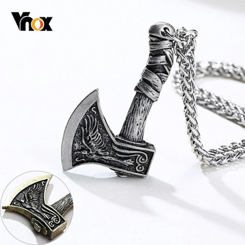 Vnox Vintage Retro Norse Viking Колие Thor Mjolnir Hammer Pendant за мъже Скандинавски Нодик Амулет Руна Пънк Бижута