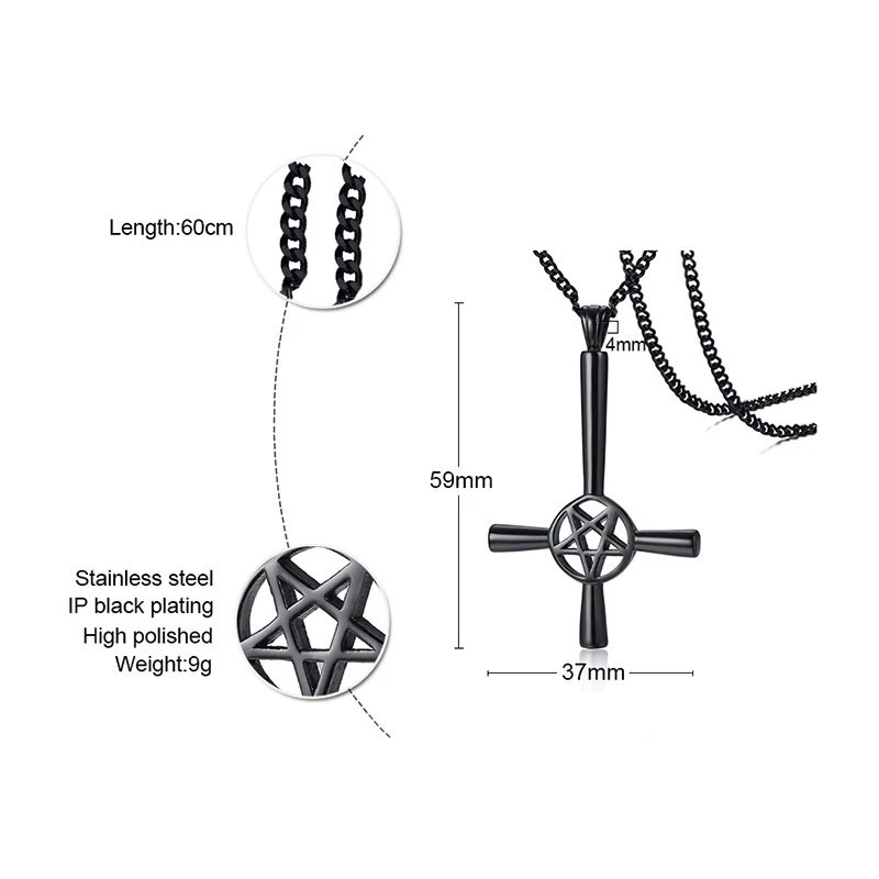 AUKŠTAS KRYŽIAMAS PENTAGRAMAS 5 TAŠIŲ NERŪDIJANČIO PLIENO pakabukas VYRŲ PAPUOŠALAI SATANIC
