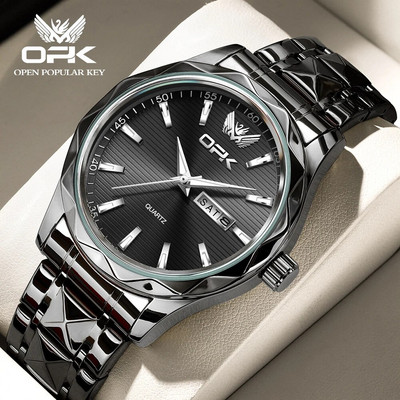 OPK 8164 Originalus kvarcinis vyriškas laikrodis Klasikinis verslo nerūdijančio plieno vandeniui atsparus liuminescencinis laikrodis Madingas Date Week Vyriškas laikrodis
