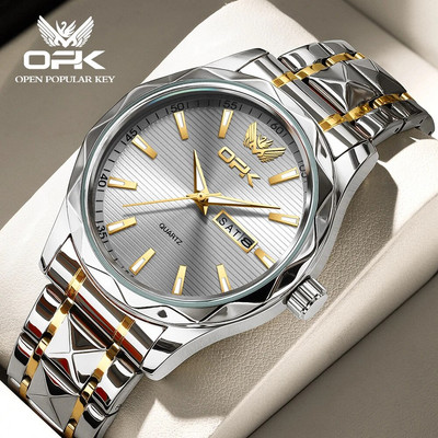 OPK 8164 Originalus kvarcinis vyriškas laikrodis Klasikinis verslo nerūdijančio plieno vandeniui atsparus liuminescencinis laikrodis Madingas Date Week Vyriškas laikrodis