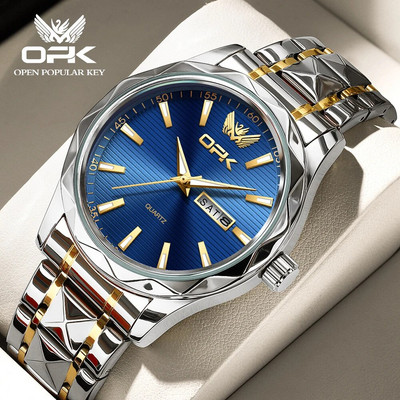 OPK 8164 Originalus kvarcinis vyriškas laikrodis Klasikinis verslo nerūdijančio plieno vandeniui atsparus liuminescencinis laikrodis Madingas Date Week Vyriškas laikrodis