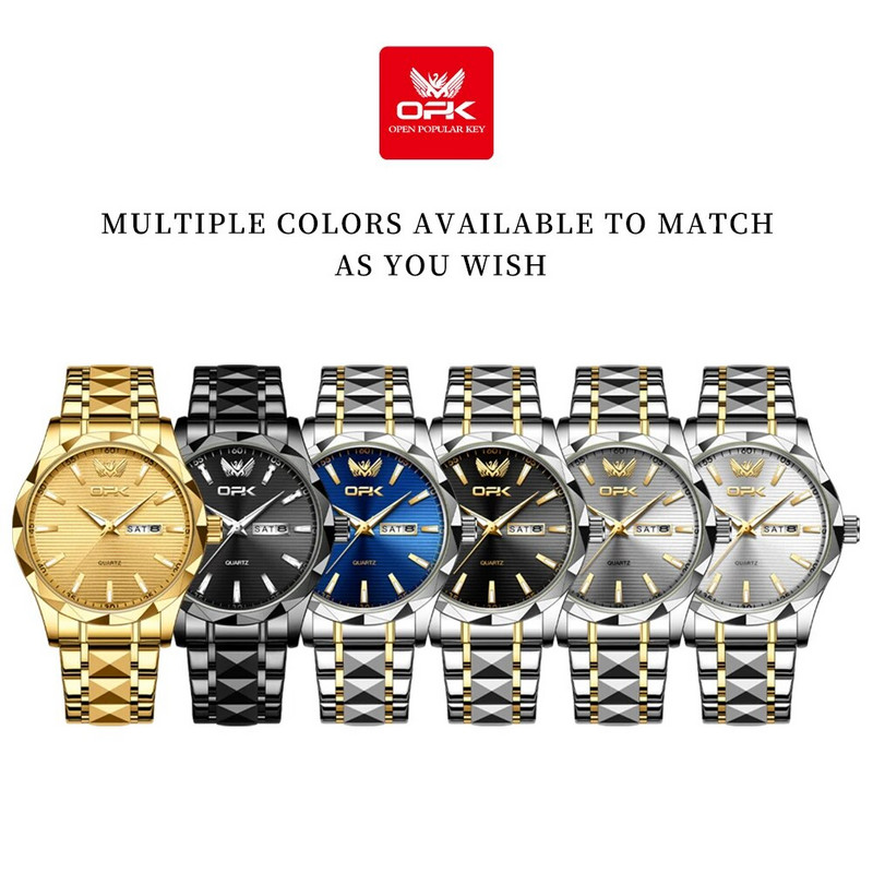 OPK 8164 Originalus kvarcinis vyriškas laikrodis Klasikinis verslo nerūdijančio plieno vandeniui atsparus liuminescencinis laikrodis Madingas Date Week Vyriškas laikrodis