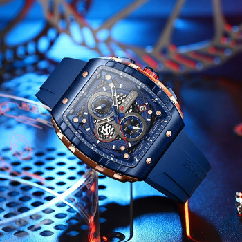 Ρολόγια χειρός CURREN Τετράγωνο Χαλαζία Ανδρικά ρολόγια με ιμάντες σιλικόνης με Auto Date Casual Chronograph Αδιάβροχο φωτεινό ρολόι Mal