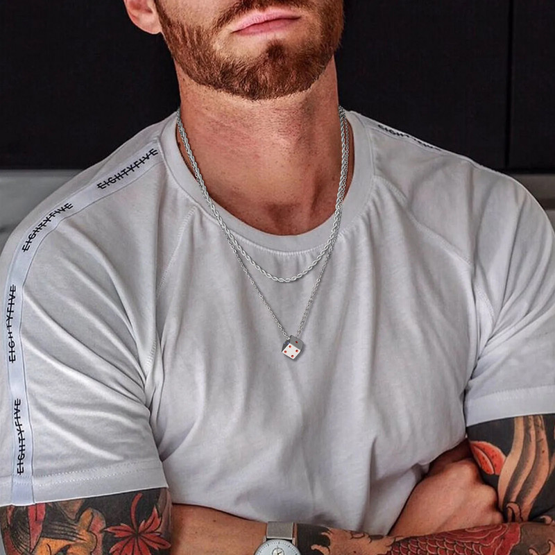 „Vnox“ kauliukų vėrinių rinkinys vyrams, „Game Lover“ nerūdijančio plieno pakabukas, „Cuban Box“ grandinėlės karoliai su sluoksniais