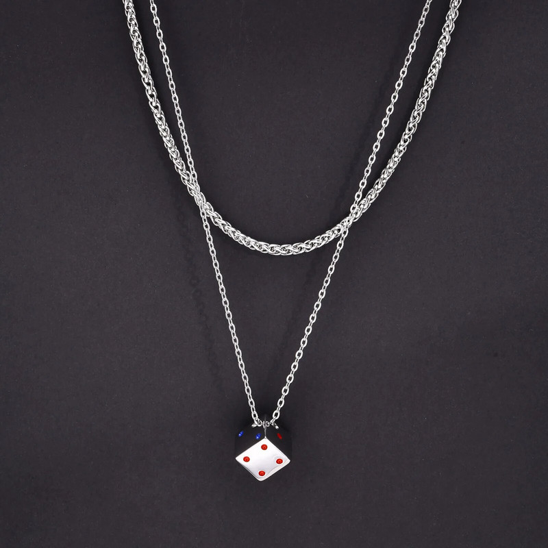 „Vnox“ kauliukų vėrinių rinkinys vyrams, „Game Lover“ nerūdijančio plieno pakabukas, „Cuban Box“ grandinėlės karoliai su sluoksniais